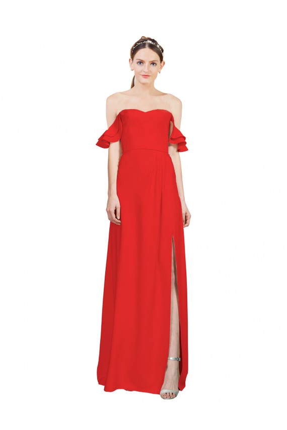 Fábrica de Crepe Esticado Fora do Ombro Comprimento Chão Sem Mangas Vestidos de Madrinha / Vestidos de Noite