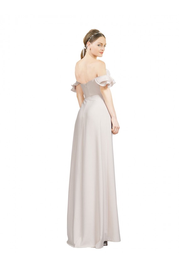Fábrica de Crepe Esticado Fora do Ombro Comprimento Chão Sem Mangas Vestidos de Madrinha / Vestidos de Noite