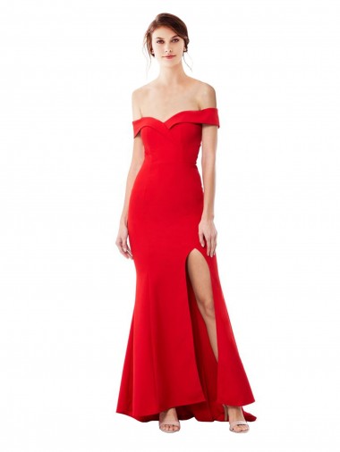 Fábrica de Crepe Esticado Fora do Ombro Comprimento Chão Sem Mangas Sereia Vestidos de Madrinha / Vestidos de Festa