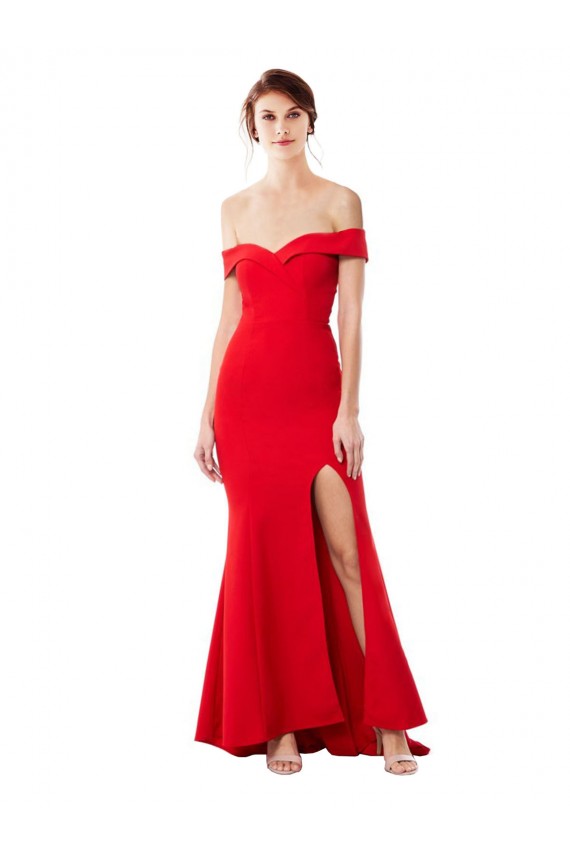 Fábrica de Crepe Esticado Fora do Ombro Comprimento Chão Sem Mangas Sereia Vestidos de Madrinha / Vestidos de Festa