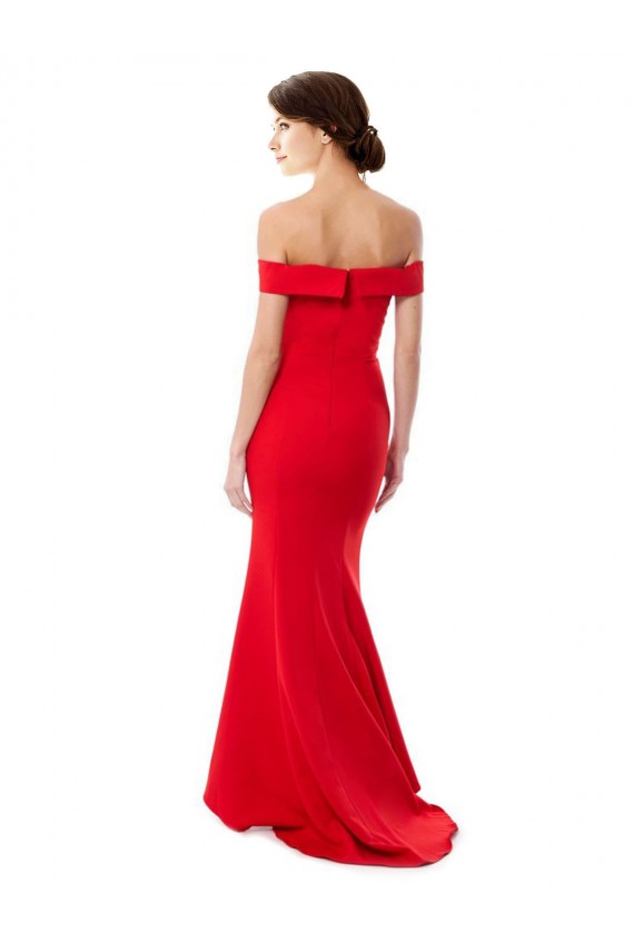 Fábrica de Crepe Esticado Fora do Ombro Comprimento Chão Sem Mangas Sereia Vestidos de Madrinha / Vestidos de Festa