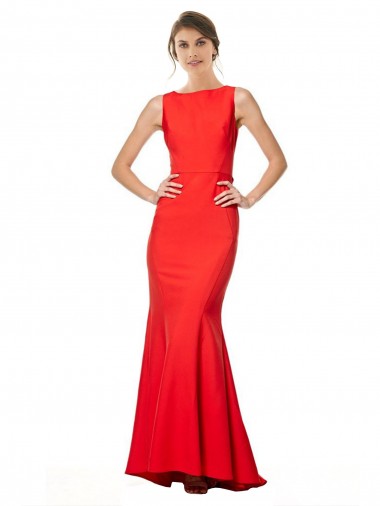 Fábrica de Abrir de volta Crepe Esticado Cabeçada Comprimento Chão Sem Mangas Vestidos de Madrinha / Vestidos de Noite