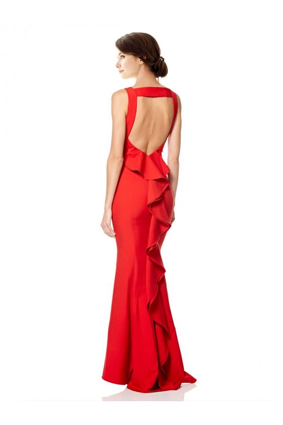 Fábrica de Abrir de volta Crepe Esticado Cabeçada Comprimento Chão Sem Mangas Vestidos de Madrinha / Vestidos de Noite
