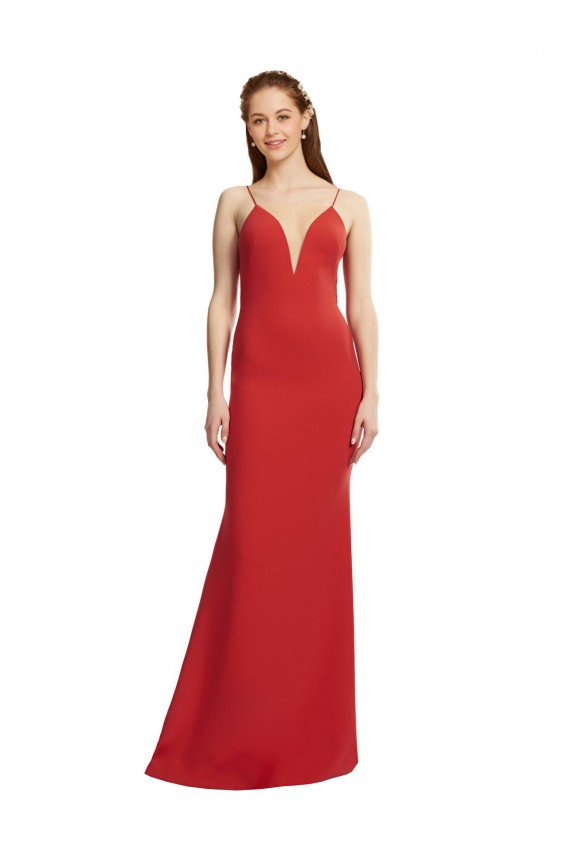 Fábrica de Abrir de volta Crepe Esticado Alças finas Comprimento Chão Sem Mangas Longo Vestidos de Madrinha / Vestidos de Noite / Vestidos de Festa