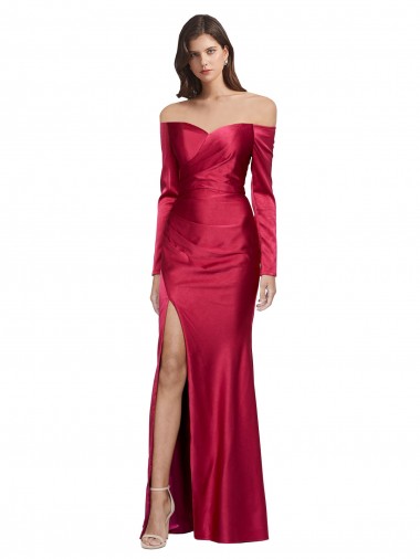 Fábrica de Cetim Elástico Amor Comprimento Chão Mangas Compridas Vestidos de Madrinha / Vestidos de Noite / Vestidos de Festa