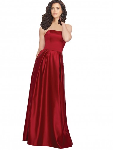 Fábrica de Cetim Sem alças Comprimento Chão Sem Mangas Vestidos de Madrinha / Vestidos de Festa