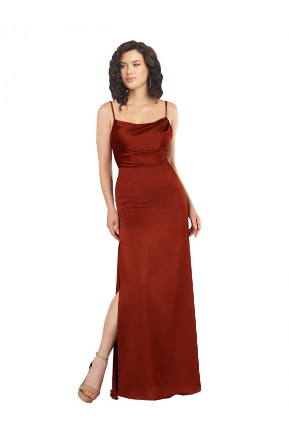 Fábrica de Lombar Cetim Sedoso Alças finas Comprimento Chão Sem Mangas Linha A Vestidos de Madrinha / Vestidos de Noite / Vestidos de Festa