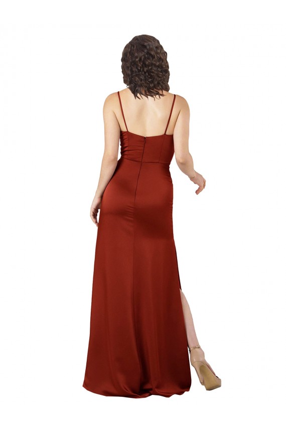 Fábrica de Lombar Cetim Sedoso Alças finas Comprimento Chão Sem Mangas Linha A Vestidos de Madrinha / Vestidos de Noite / Vestidos de Festa