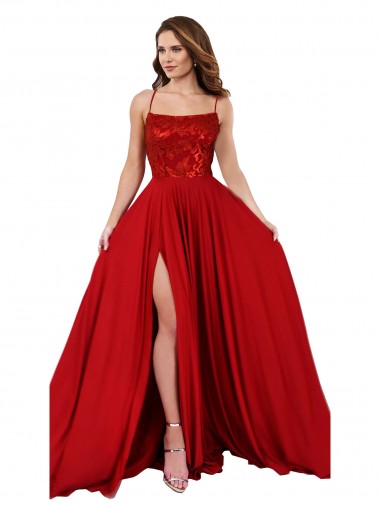 Fábrica de Criss Cruz Spandex & Renda Alças finas Comprimento Chão Sem Mangas Vestidos de Madrinha / Vestidos de Festa