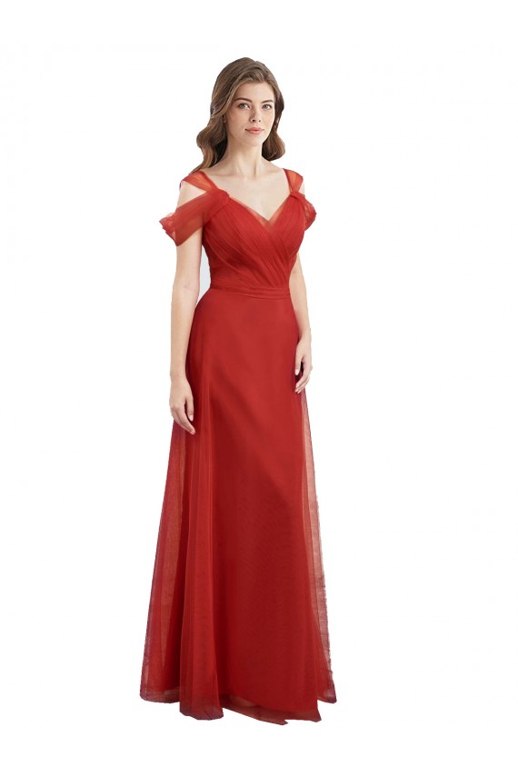 Fábrica de Costas em V Tule Amor Comprimento Chão Ombro Frio Vestidos de Madrinha