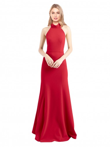 Fábrica de Abrir de volta Crepe Esticado Cabeçada Comprimento Chão Sem Mangas Linha A Vestidos de Madrinha / Vestidos de Noite / Vestidos de Festa