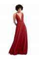 Fábrica de Costas em V Chiffon Decote V Comprimento Chão Sem Mangas Vermelho Vestido de Madrinha