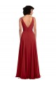 Fábrica de Costas em V Chiffon Decote V Comprimento Chão Sem Mangas Vermelho Vestido de Madrinha