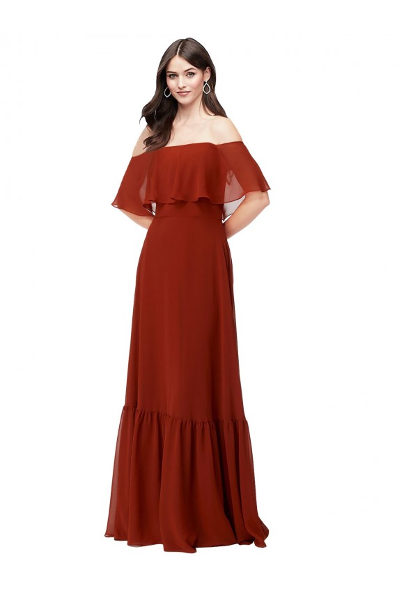 Fábrica de Chiffon Fora do Ombro Comprimento Chão Mangas Esvoaçantes, Mangas Curtas Vestidos de Madrinha