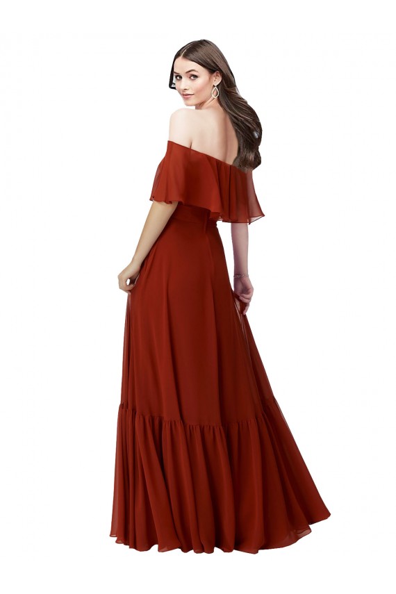 Fábrica de Chiffon Fora do Ombro Comprimento Chão Mangas Esvoaçantes, Mangas Curtas Vestidos de Madrinha