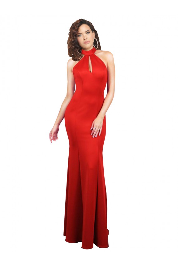 Fábrica de Buraco da fechadura Cetim Elástico Cabeçada Comprimento Chão Sem Mangas Vestidos de Madrinha / Vestidos de Noite / Vestidos de Festa
