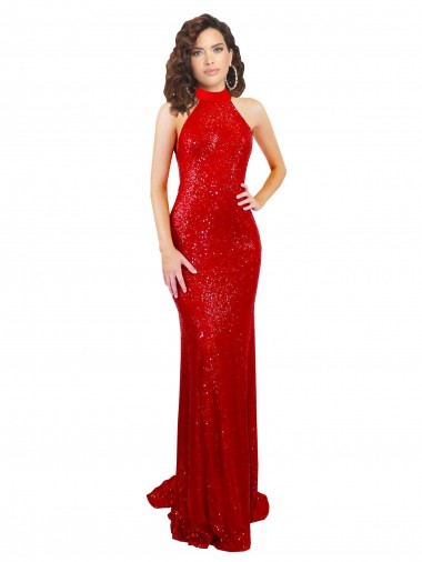 Fábrica de Abrir de volta Lantejoulas Cabeçada Comprimento Chão Sem Mangas Longo Vestidos de Madrinha / Vestidos de Noite / Vestidos de Festa