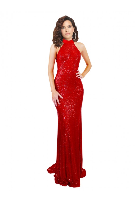 Fábrica de Abrir de volta Lantejoulas Cabeçada Comprimento Chão Sem Mangas Longo Vestidos de Madrinha / Vestidos de Noite / Vestidos de Festa