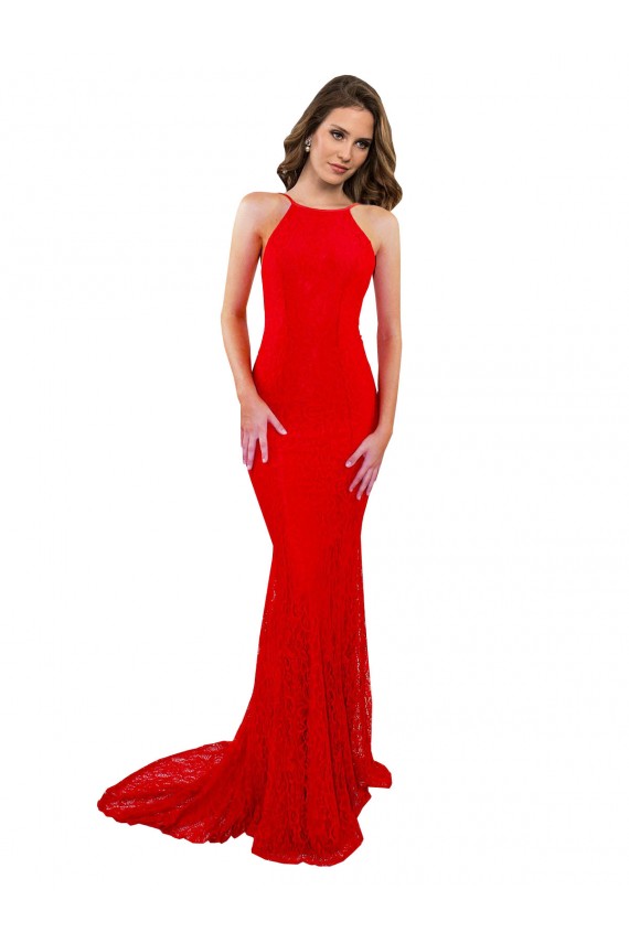 Fábrica de Abrir de volta Renda Decote Alto Comprimento Chão Sem Mangas Vestidos de Madrinha / Vestidos de Noite / Vestidos de Festa