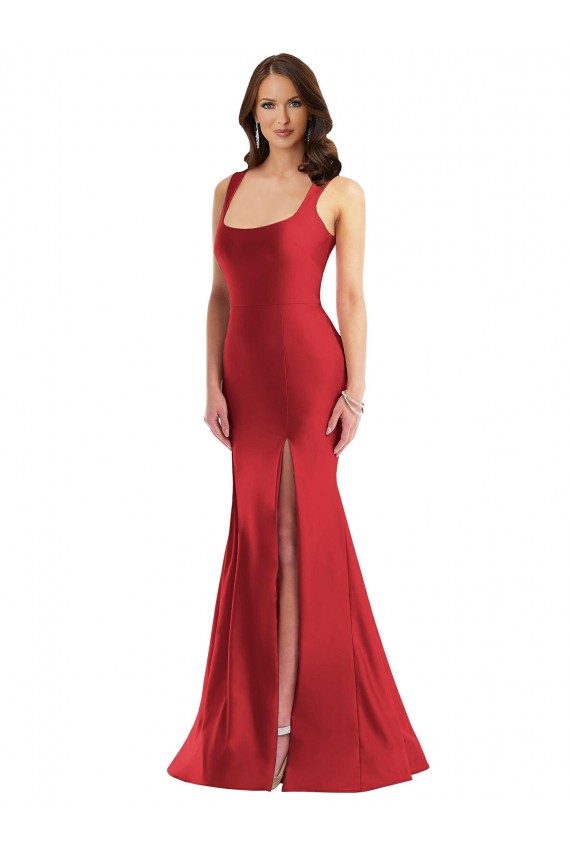 Fábrica de Cetim Sedoso Decote Quadrado Comprimento Chão Sem Mangas Longo Vestidos de Madrinha / Vestidos de Noite / Vestidos de Festa