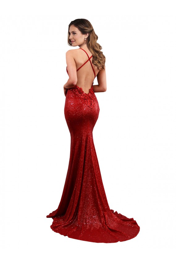Fábrica de Criss Cruz Lantejoulas Decote V Comprimento Chão Sem Mangas Vestidos de Noite / Vestidos de Festa