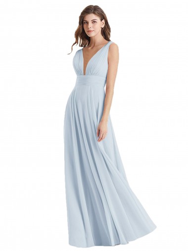 Fábrica de Amarrar para trás Chiffon Decote V Comprimento Chão Sem Mangas Vestidos de Madrinha