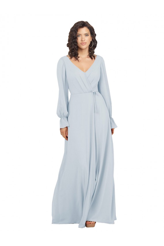 Fábrica de Chiffon Decote V Comprimento Chão Mangas Compridas Vestidos de Madrinha