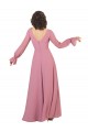 Fábrica de Chiffon Decote V Comprimento Chão Mangas Compridas Vestidos de Madrinha