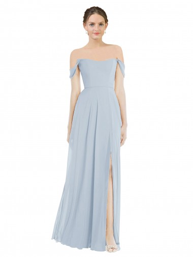 Fábrica de Chiffon Fora do Ombro Comprimento Chão Mangas Folhos Vestidos de Madrinha