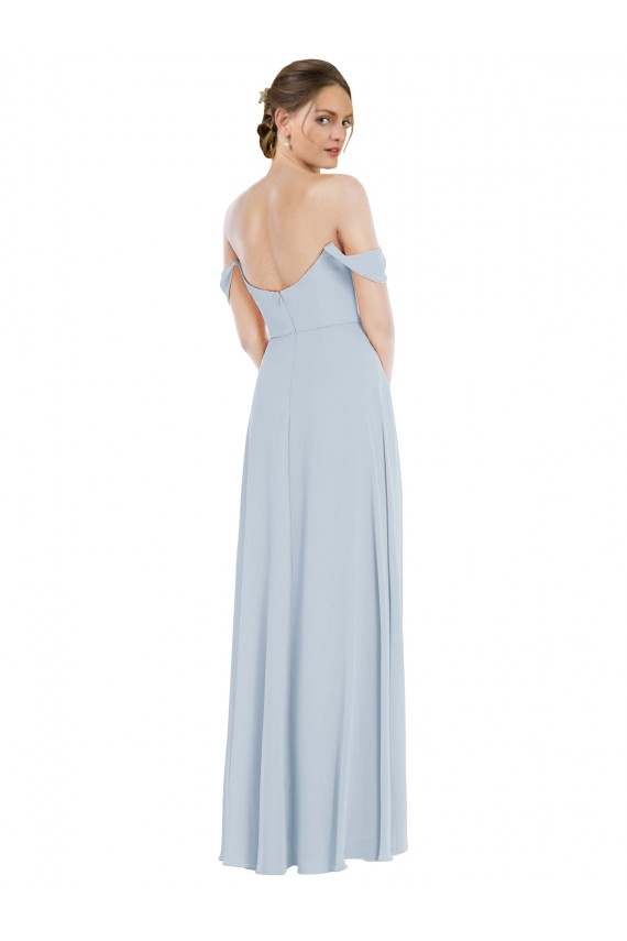 Fábrica de Chiffon Fora do Ombro Comprimento Chão Mangas Folhos Vestidos de Madrinha