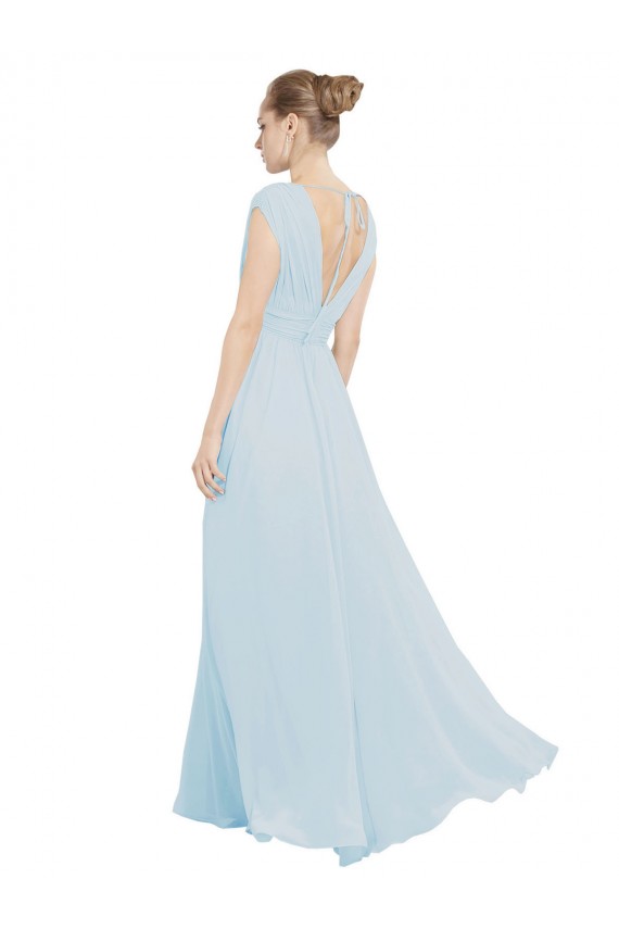 Fábrica de Chiffon Decote V Comprimento Chão Sem Mangas Longo Vidro Marinho Vestidos de Madrinha