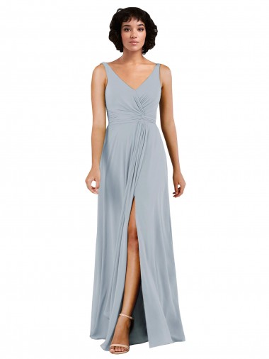 Fábrica de Lombar Chiffon Decote V Comprimento Chão Sem Mangas Coluna Vestidos de Madrinha