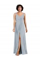 Fábrica de Lombar Chiffon Decote V Comprimento Chão Sem Mangas Coluna Vestidos de Madrinha