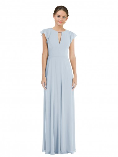 Fábrica de Costas em V Chiffon Barco Comprimento Chão Mangas Esvoaçantes Vestidos de Madrinha / Vestidos de Noite