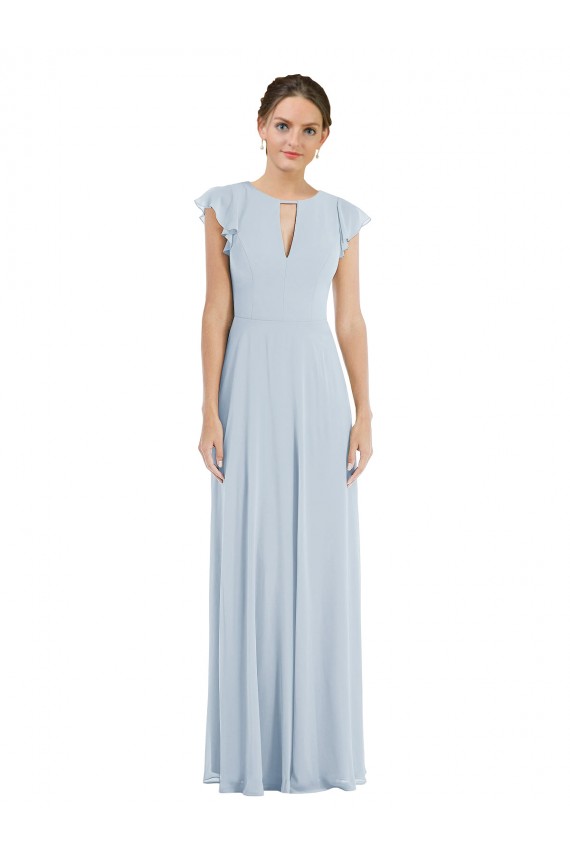 Fábrica de Costas em V Chiffon Barco Comprimento Chão Mangas Esvoaçantes Vestidos de Madrinha / Vestidos de Noite