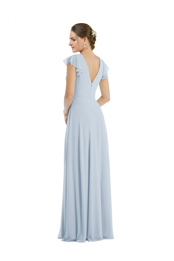Fábrica de Costas em V Chiffon Barco Comprimento Chão Mangas Esvoaçantes Vestidos de Madrinha / Vestidos de Noite