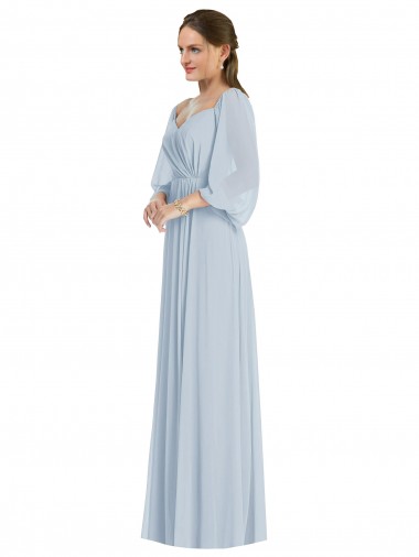 Fábrica de Chiffon Fora do Ombro Comprimento Chão Mangas Bispo, Mangas Bufantes Vestidos de Madrinha / Vestidos de Noite