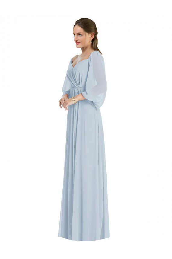 Fábrica de Chiffon Fora do Ombro Comprimento Chão Mangas Bispo, Mangas Bufantes Vestidos de Madrinha / Vestidos de Noite
