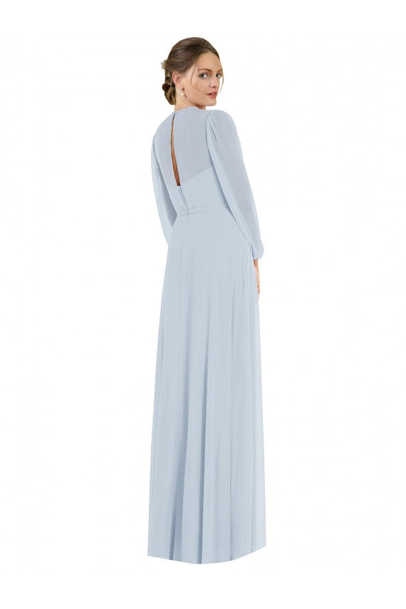 Fábrica de Buraco da fechadura Chiffon Sem alças Comprimento Chão Mangas Bispo, Mangas Bufantes Vestidos de Madrinha / Vestidos de Noite