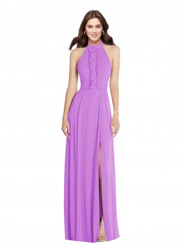 Fábrica de Abrir de volta Chiffon Cabeçada Comprimento Chão Sem Mangas Vestidos de Madrinha / Vestidos de Noite