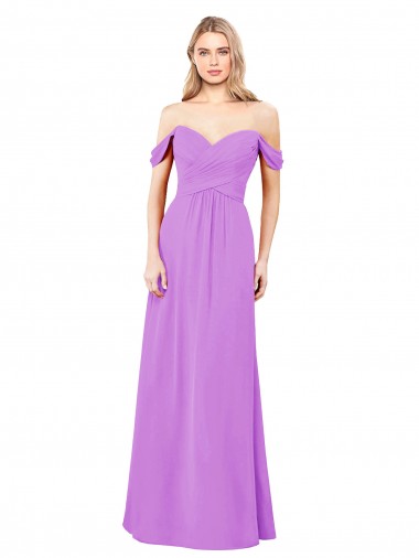 Fábrica de Chiffon Fora do Ombro Comprimento Chão Sem Mangas Violeta Vestidos de Madrinha