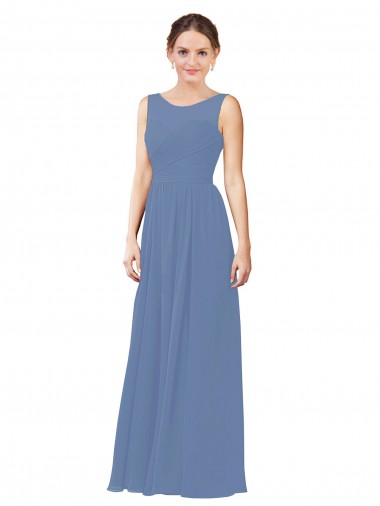 Fábrica de Chiffon Decote Ilusão Comprimento Chão Sem Mangas Vestidos de Madrinha