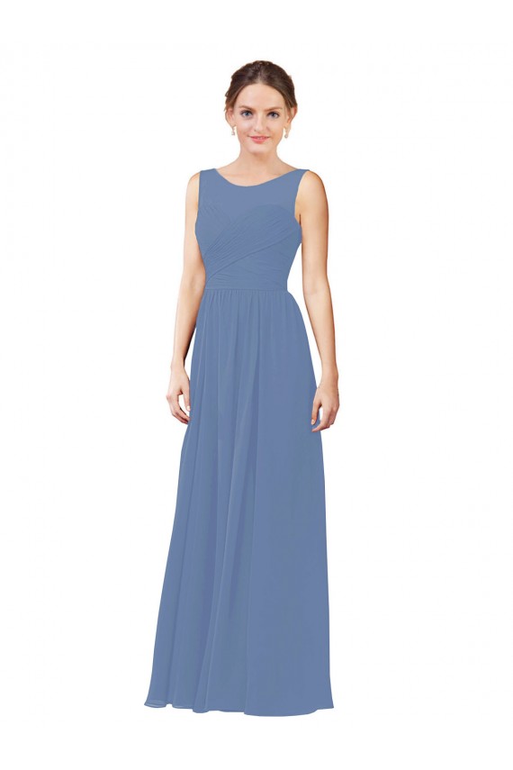Fábrica de Chiffon Decote Ilusão Comprimento Chão Sem Mangas Vestidos de Madrinha