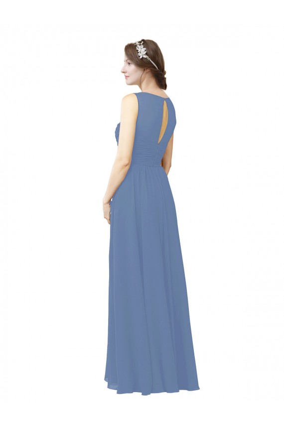 Fábrica de Chiffon Decote Ilusão Comprimento Chão Sem Mangas Vestidos de Madrinha