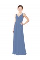 Fábrica de Chiffon Decote V Comprimento Chão Sem Mangas Bainha Vestidos de Madrinha