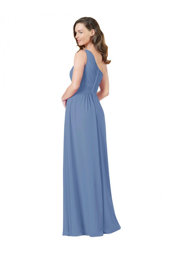 Fábrica de Chiffon Um Ombro Comprimento Chão Sem Mangas Longo Windsor Azul Vestidos de Madrinha