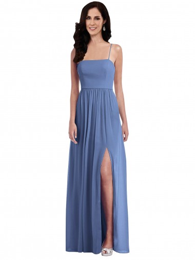 Fábrica de Lombar Chiffon Alças finas Comprimento Chão Sem Mangas Windsor Azul Vestidos de Madrinha