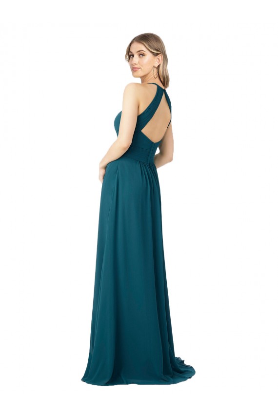 Fábrica de Buraco da fechadura Chiffon Decote Alto Comprimento Chão Sem Mangas Longo Vestidos de Madrinha