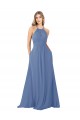 Fábrica de Buraco da fechadura Chiffon Decote Alto Comprimento Chão Sem Mangas Longo Vestidos de Madrinha