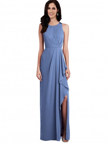 Fábrica de Buraco da fechadura Chiffon Decote Joia Comprimento Chão Sem Mangas Vestidos de Madrinha